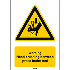 Знак безопасности ISO — Внимание, защемление рук листогибочным прессом