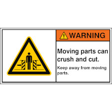 Знак безопасности ISO: движущиеся части могут раздавиться и порезаться. Держитесь подальше от движущихся частей.